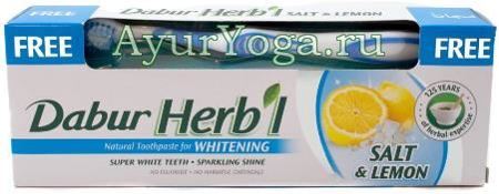       (Dabur Herb'l Salt & Lemon Whitening toothpaste)